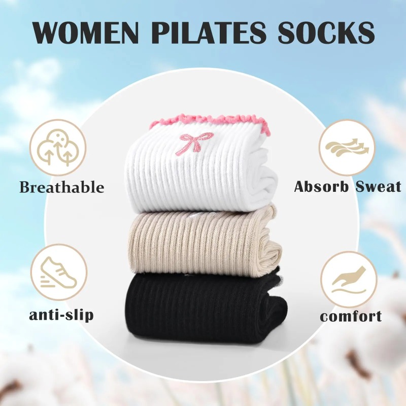 Pilates & Yoga Vertebrasana - Profesyonel Yoga Çorapları, Pamuklu Kayışlı Silikon